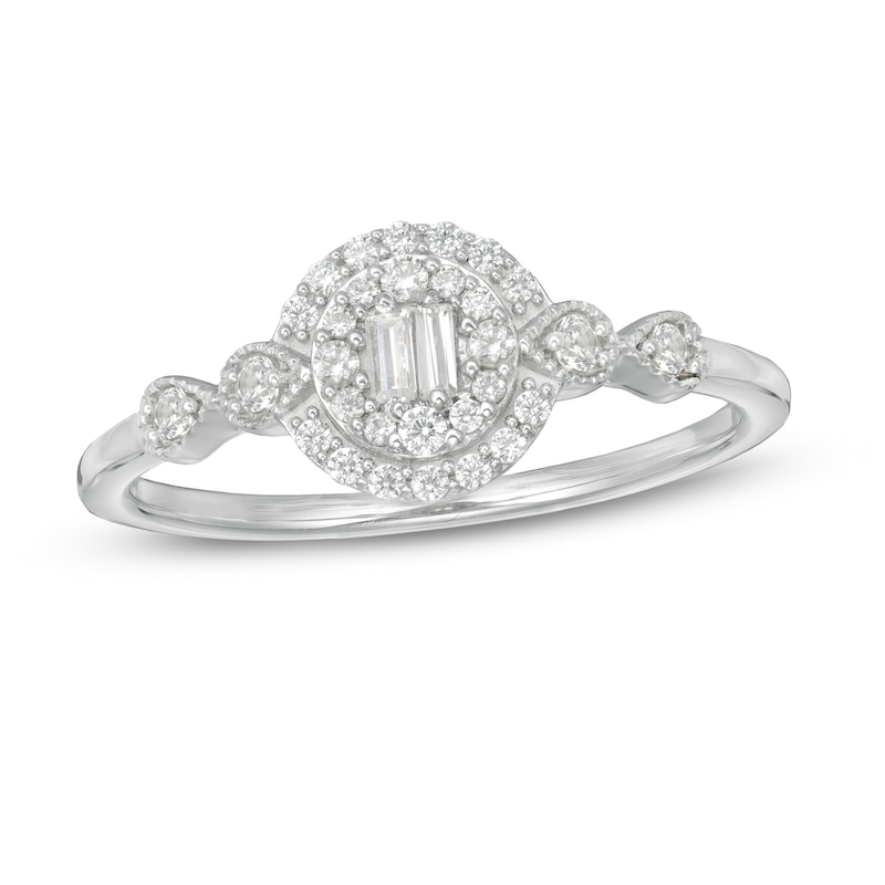 Main Image 1 of 1/4 CT. T.W. Composite Diamond Frame Vintage-Style Ring in 10K White Gold
