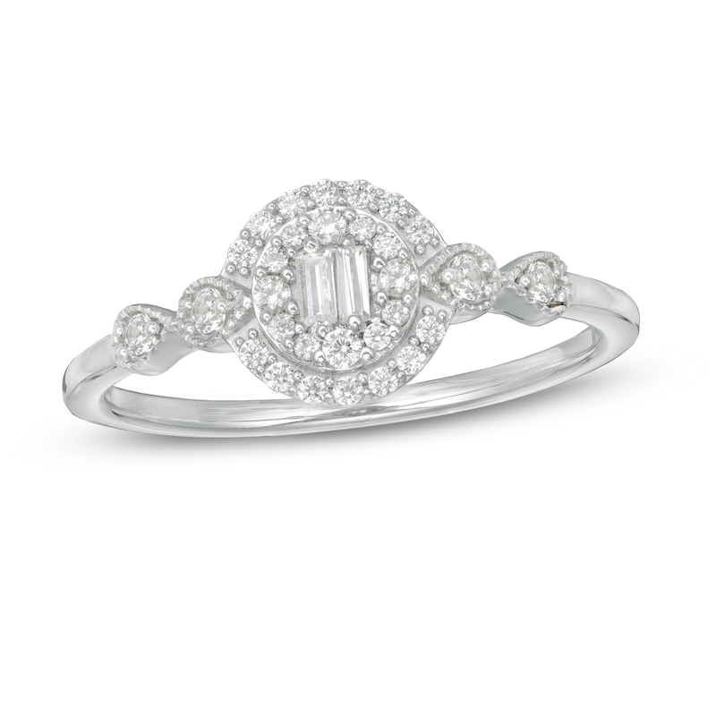 1/4 CT. T.W. Composite Diamond Frame Vintage-Style Ring in 10K White Gold