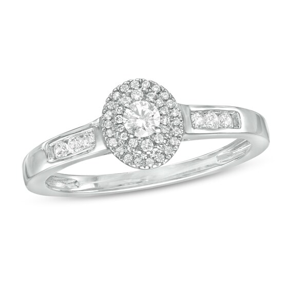 Cherished Promise Collection⢠1/4 CT. T.w. Diamond Double Oval Frame Promise Ring in 10K White Gold
