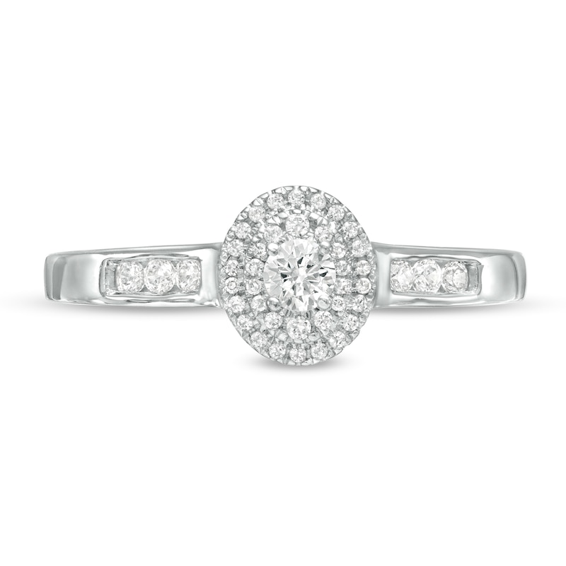 Main Image 4 of Cherished Promise Collection™ 1/4 CT. T.W. Diamond Double Oval Frame Promise Ring in 10K White Gold