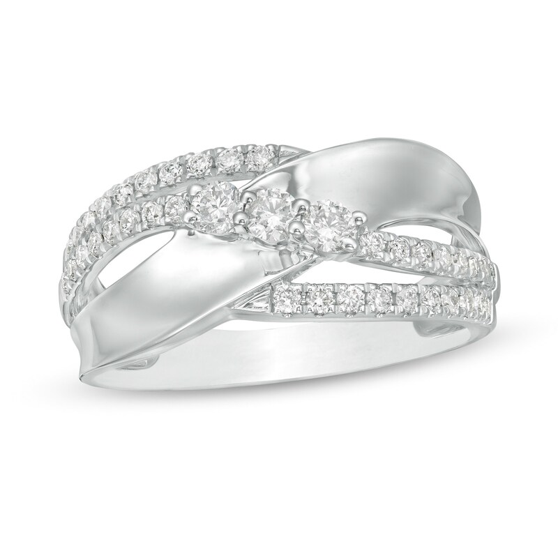 Main Image 1 of 1/2 CT. T.W. Diamond Multi-Row Overlay Ring in 10K White Gold