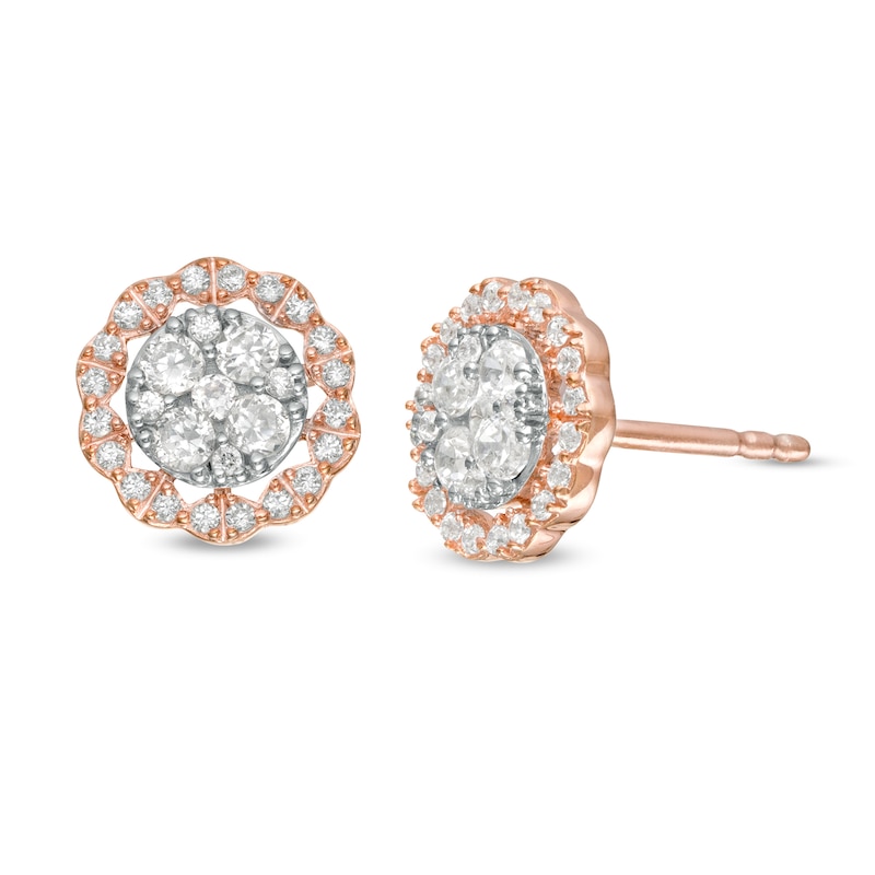 Main Image 1 of 1/2 CT. T.W. Multi-Diamond Flower Frame Stud Earrings in 10K Two-Tone Gold