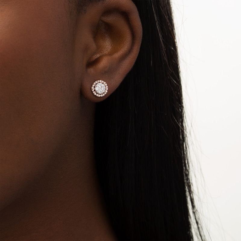 Main Image 2 of 1/2 CT. T.W. Multi-Diamond Flower Frame Stud Earrings in 10K Two-Tone Gold