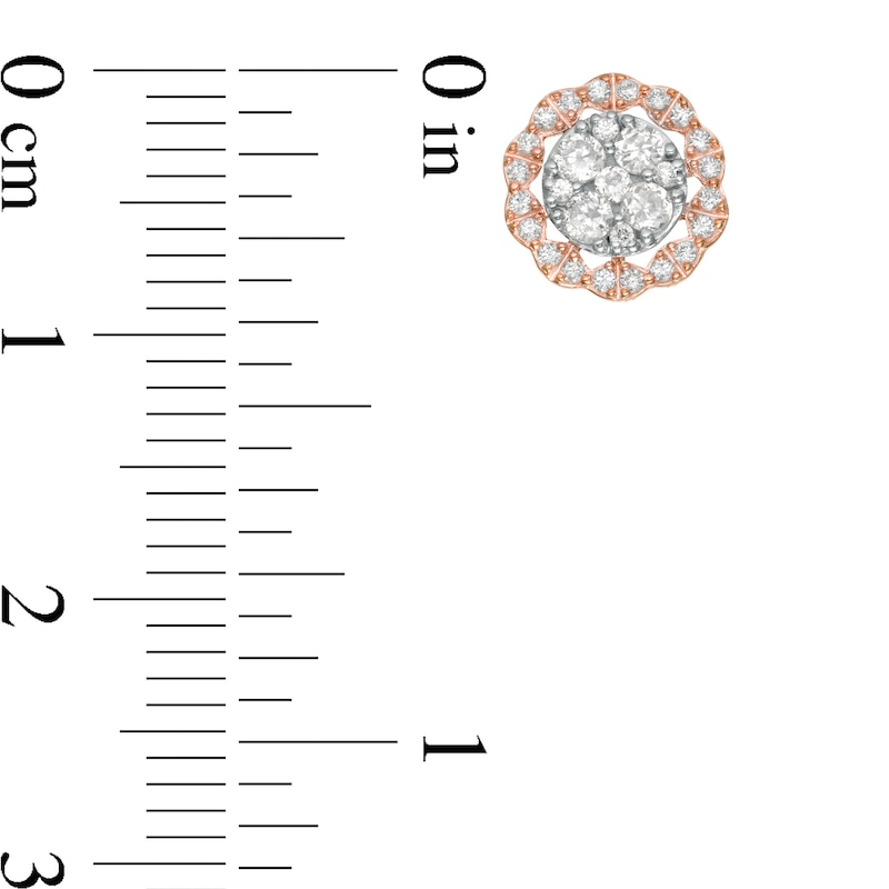 Main Image 3 of 1/2 CT. T.W. Multi-Diamond Flower Frame Stud Earrings in 10K Two-Tone Gold