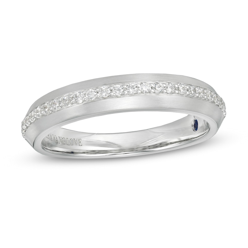Main Image 1 of Vera Wang Men's 1/4 CT. T.W. Diamond Grooved Wedding Band in 14K White Gold