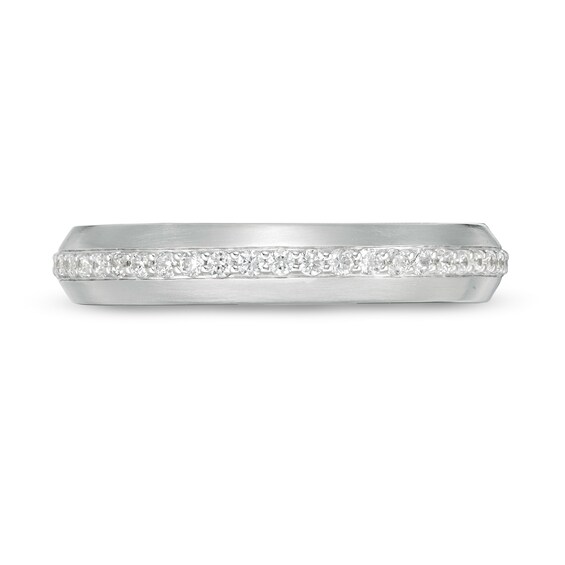 Vera Wang Men's 1/4 CT. T.w. Diamond Grooved Wedding Band in 14K White Gold