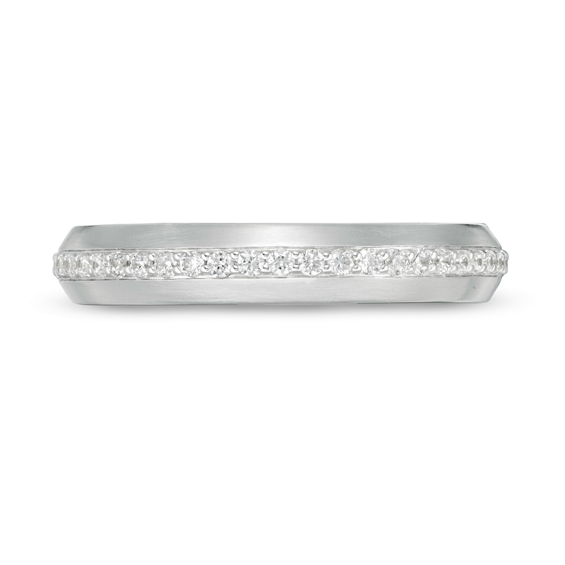 Main Image 4 of Vera Wang Men's 1/4 CT. T.W. Diamond Grooved Wedding Band in 14K White Gold