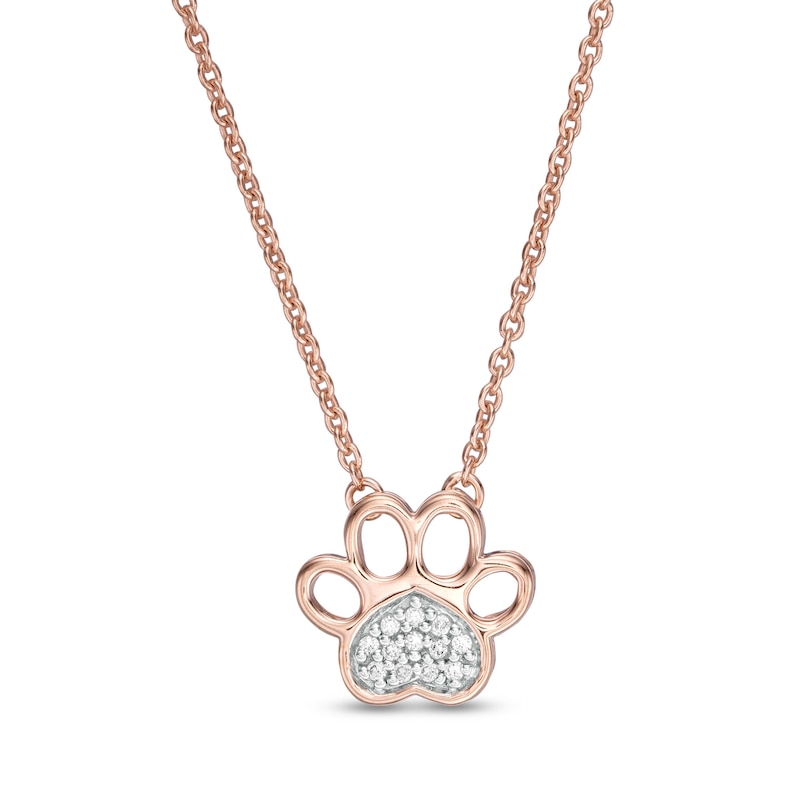 Main Image 1 of Diamond Accent Heart Paw Print Necklace in 10K Rose Gold