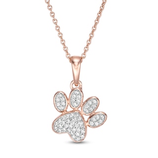 1/8 CT. T.W. Diamond Tilted Paw Print Pendant in 10K Rose Gold