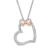 Thumbnail Image 1 of 1/20 CT. T.W. Diamond Tilted Heart with Bow Pendant in Sterling Silver and 10K Rose Gold