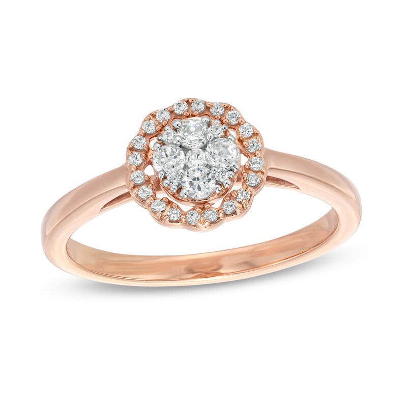 Main Image 1 of 1/4 CT. T.W. Composite Diamond Scallop Frame Ring in 10K Rose Gold