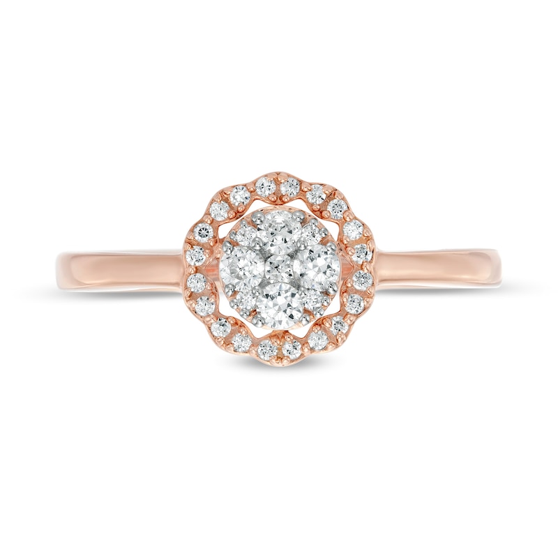 Main Image 4 of 1/4 CT. T.W. Composite Diamond Scallop Frame Ring in 10K Rose Gold