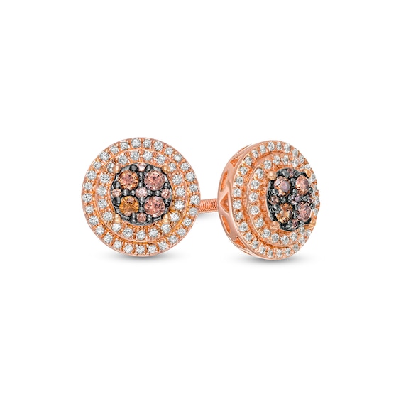1/2 CT. T.w. Champagne and White Diamond Frame Stud Earrings in 10K Rose Gold