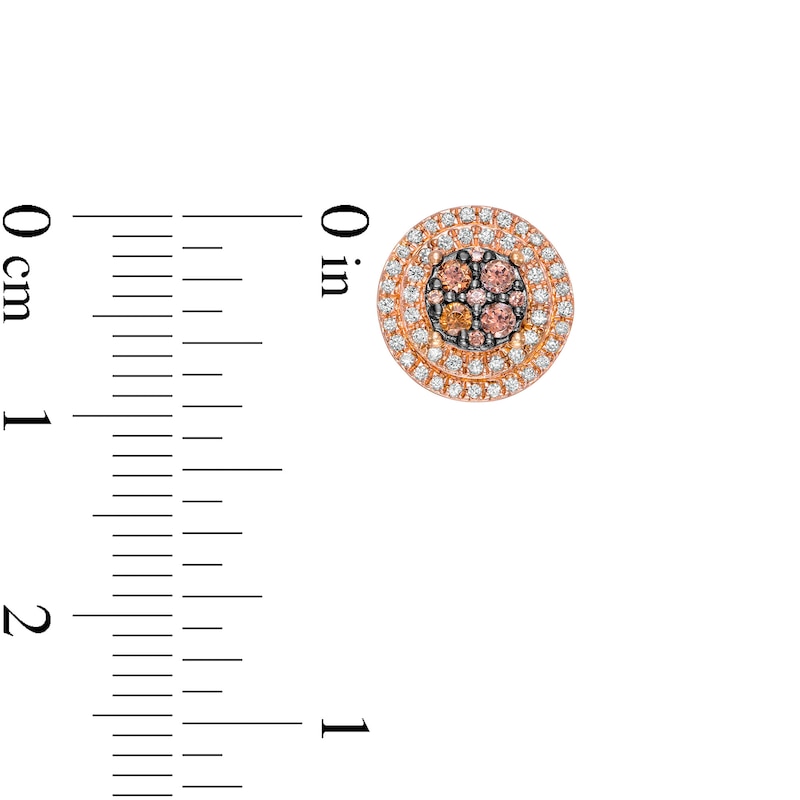 Main Image 3 of 1/2 CT. T.W. Champagne and White Diamond Frame Stud Earrings in 10K Rose Gold