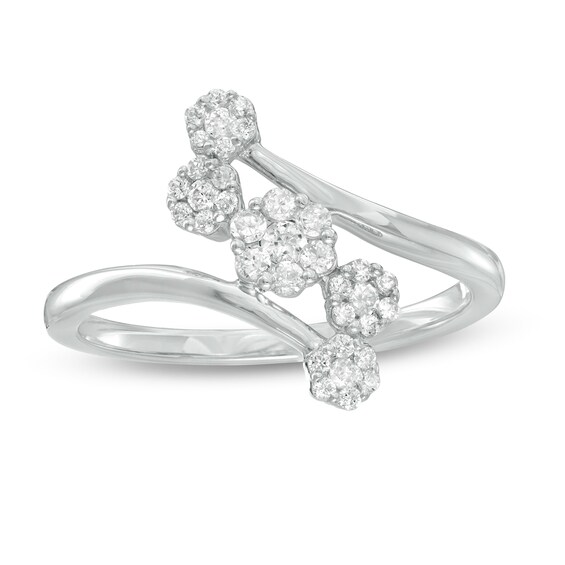 1/3 CT. T.w. Composite Diamond Five Stone Bypass Ring in 10K White Gold