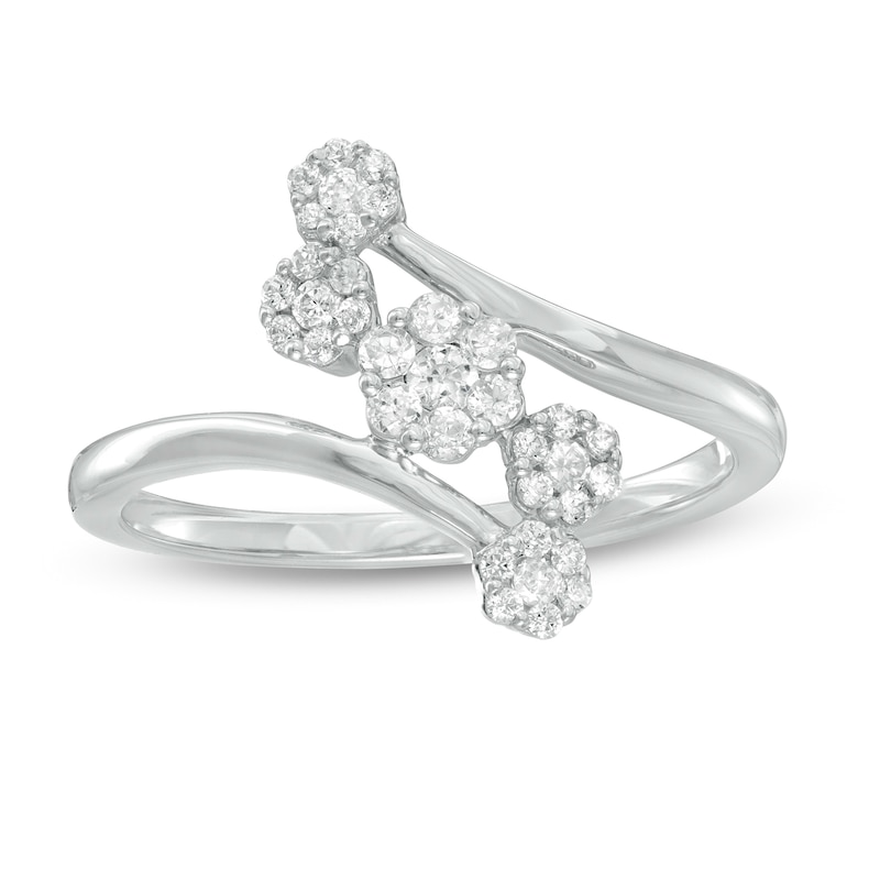 Main Image 1 of 1/3 CT. T.W. Composite Diamond Five Stone Bypass Ring in 10K White Gold