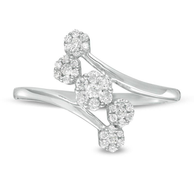 Main Image 4 of 1/3 CT. T.W. Composite Diamond Five Stone Bypass Ring in 10K White Gold