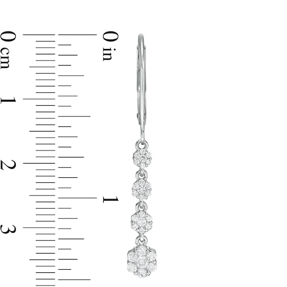 1/2 CT. T.w. Multi-Diamond Graduated Flower Dangle Drop Earrings in 10K White Gold