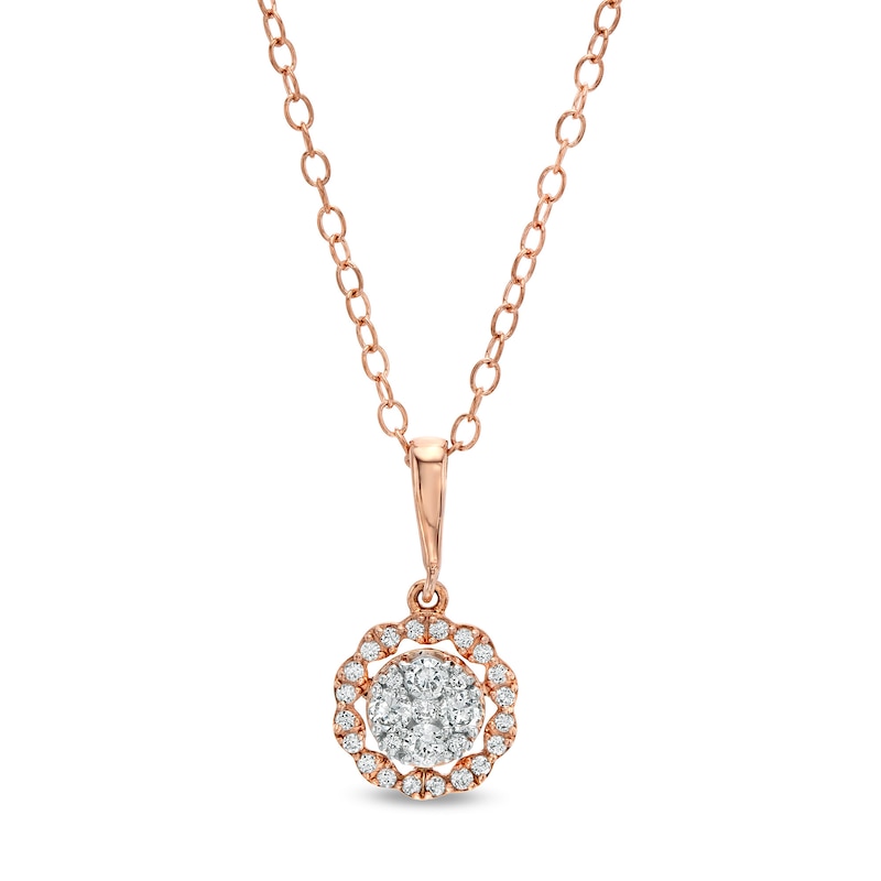 1/4 CT. T.W. Composite Diamond Flower Frame Pendant in 10K Rose Gold