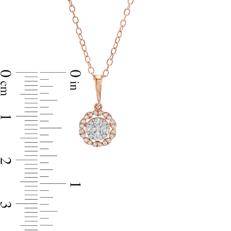 Main Image 4 of 1/4 CT. T.W. Composite Diamond Flower Frame Pendant in 10K Rose Gold