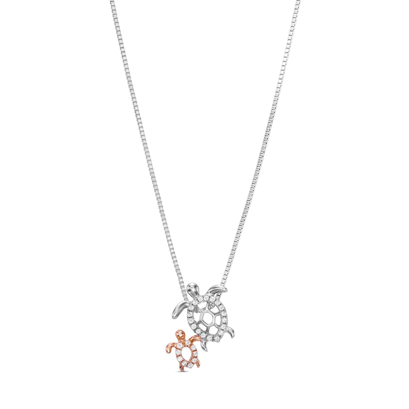 Main Image 1 of 1/10 CT. T.W. Diamond Motherly Love Turtles Pendant in Sterling Silver and 10K Rose Gold