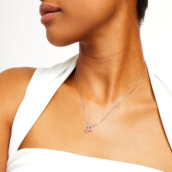 1/10 CT. T.w. Diamond Motherly Love Turtles Pendant in Sterling Silver and 10K Rose Gold