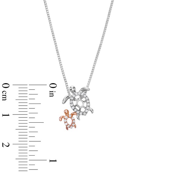 1/10 CT. T.w. Diamond Motherly Love Turtles Pendant in Sterling Silver and 10K Rose Gold