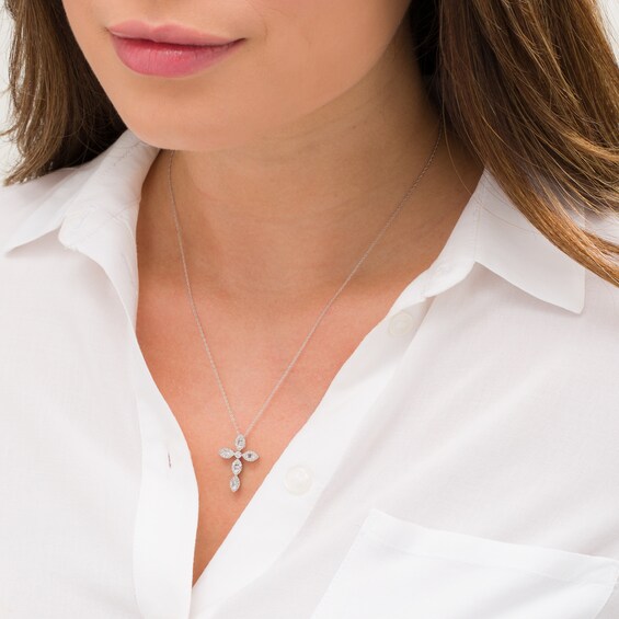 1/3 CT. T.w. Baguette and Round Diamond Cross Pendant in 10K White Gold