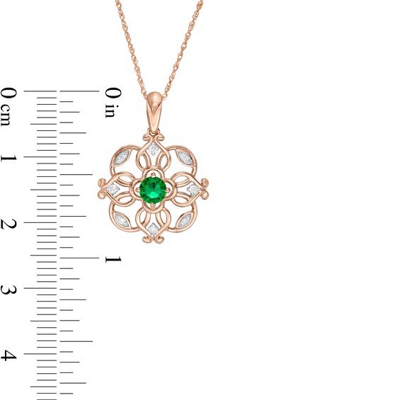 4.0mm Lab-Created Emerald and 1/20 CT. T.w. Diamond Filigree Clover Pendant in 10K Rose Gold