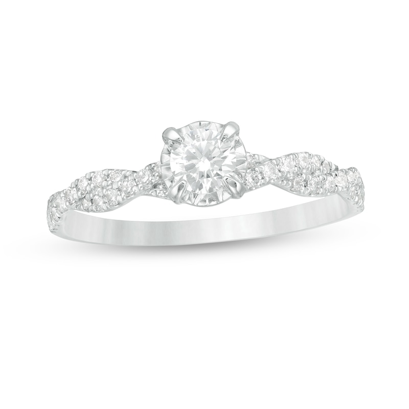 Main Image 1 of 1/2 CT. T.W. Diamond Twist Shank Engagement Ring in 14K White Gold