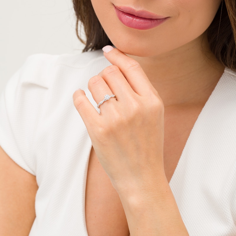 Main Image 2 of 1/2 CT. T.W. Diamond Twist Shank Engagement Ring in 14K White Gold