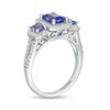 Thumbnail Image 2 of Emerald-Cut Tanzanite and 1/3 CT. T.W. Diamond Frame Three Stone Split Shank Engagement Ring in 14K White Gold