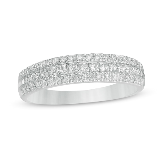 5/8 CT. T.w. Certified Princess-Cut and Round Diamond Multi-Row Band in 14K White Gold (I/Si2)