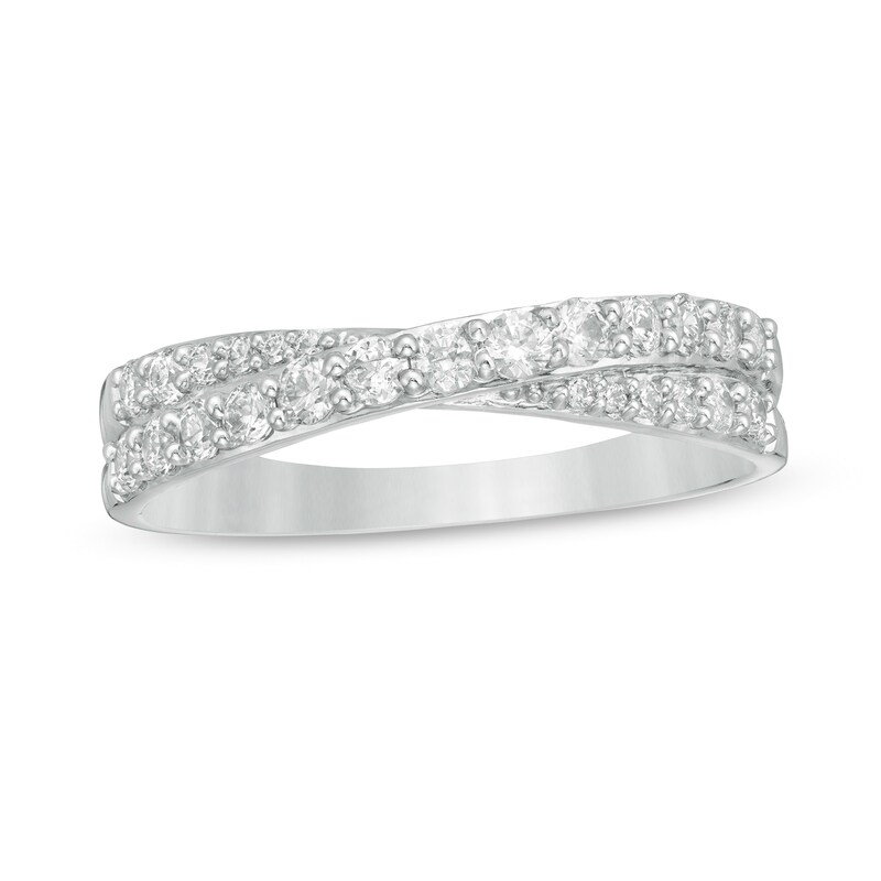 Main Image 1 of 1/2 CT. T.W. Certified Diamond Criss-Cross Band in 14K White Gold (I/SI2)