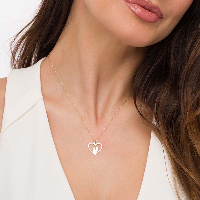 Main Image 2 of Made in Italy Motherly Love Heart Pendant in 14K Gold