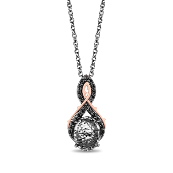 Enchanted Disney Villains Maleficent Black Quartz and 1/5 CT. T.w. Diamond Pendant in Sterling Silver and 10K Rose Gold