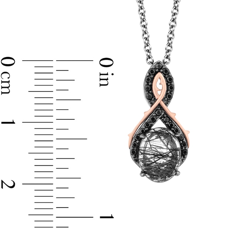 Main Image 3 of Enchanted Disney Villains Maleficent Black Quartz and 1/5 CT. T.W. Diamond Pendant in Sterling Silver and 10K Rose Gold