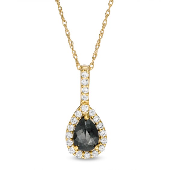 3/4 CT. T.W. Enhanced Black and White Pear-Shaped Diamond Frame Drop Pendant in 14K Gold 3/4 CT. T.W. Enhanced Black and White Pear-Shaped Diamond Frame Drop Pendant in 14K Gold