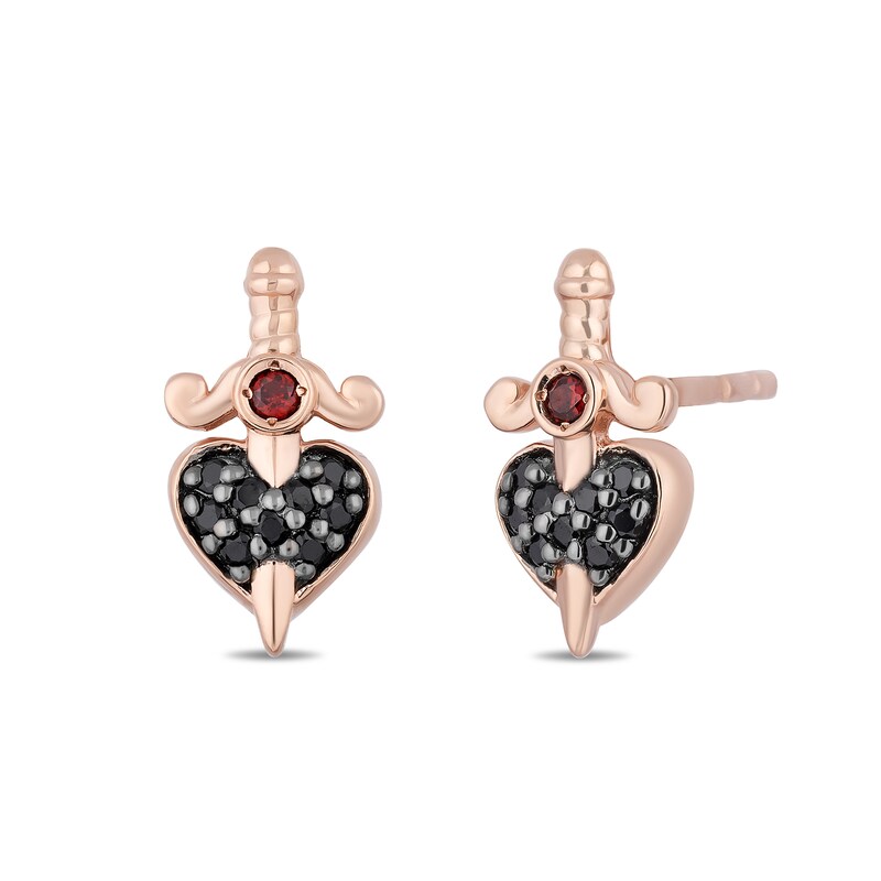 Main Image 1 of Enchanted Disney Villains Evil Queen Garnet and 1/8 CT. T.W. Black Diamond Stud Earrings in 10K Rose Gold