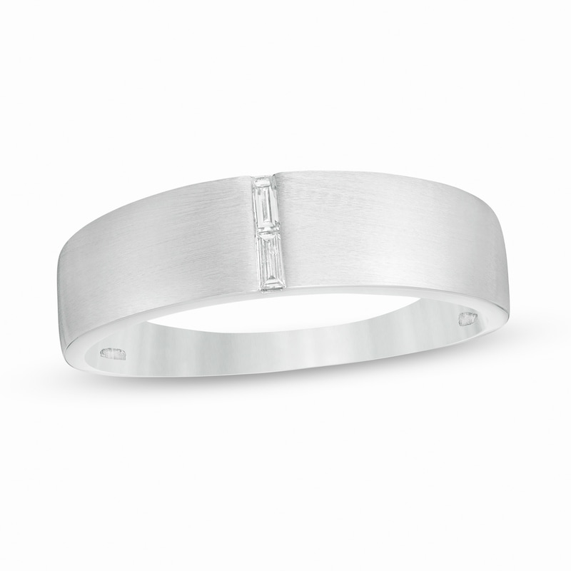 Main Image 1 of Men's 1/15 CT. T.W. Baguette Diamond Linear Two Stone Wedding Band in 10 White Gold