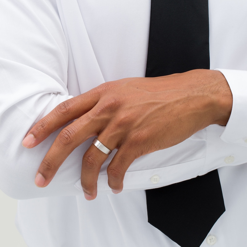 Main Image 2 of Men's 1/15 CT. T.W. Baguette Diamond Linear Two Stone Wedding Band in 10 White Gold