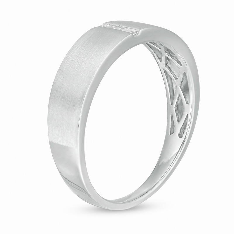 Main Image 3 of Men's 1/15 CT. T.W. Baguette Diamond Linear Two Stone Wedding Band in 10 White Gold
