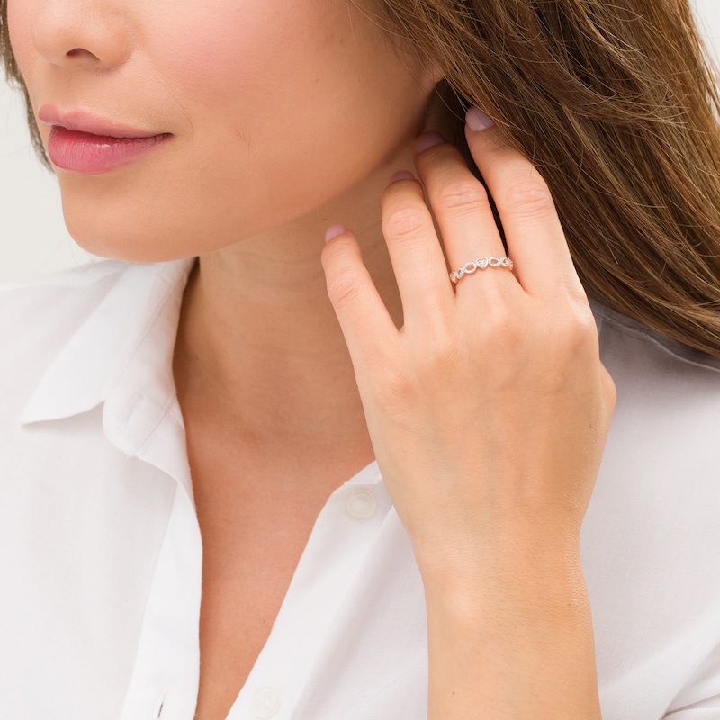 Main Image 2 of 1/10 CT. T.W. Diamond Alternating Hearts and Infinity Symbols Ring in Sterling Silver and 10K Rose Gold