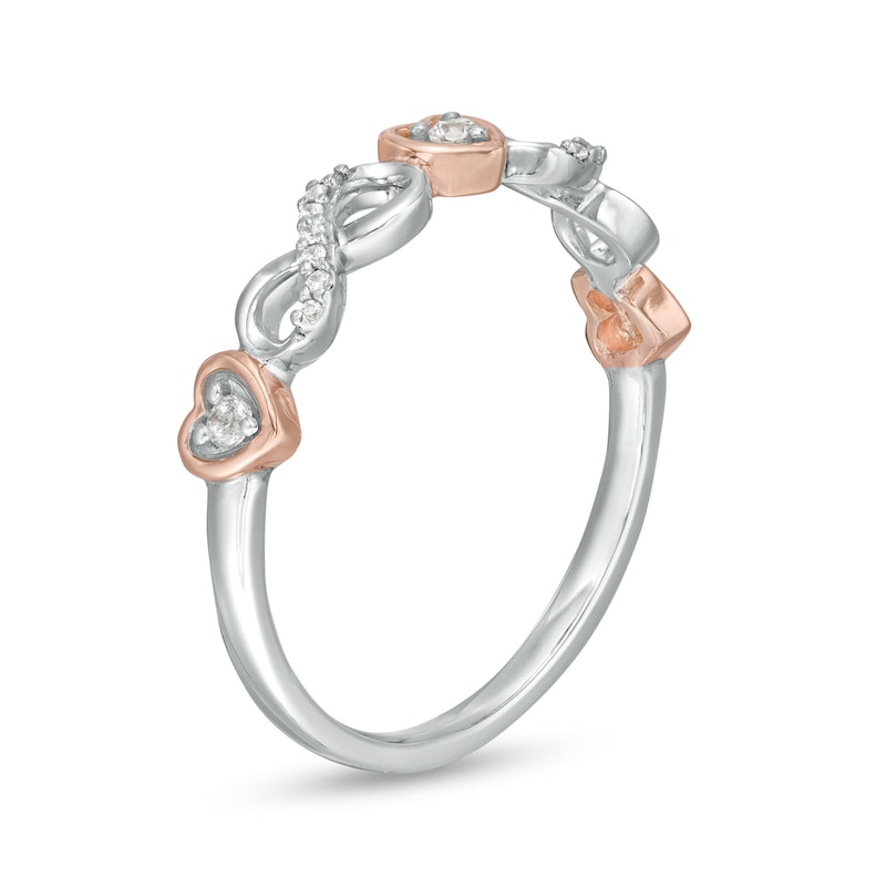 Main Image 3 of 1/10 CT. T.W. Diamond Alternating Hearts and Infinity Symbols Ring in Sterling Silver and 10K Rose Gold