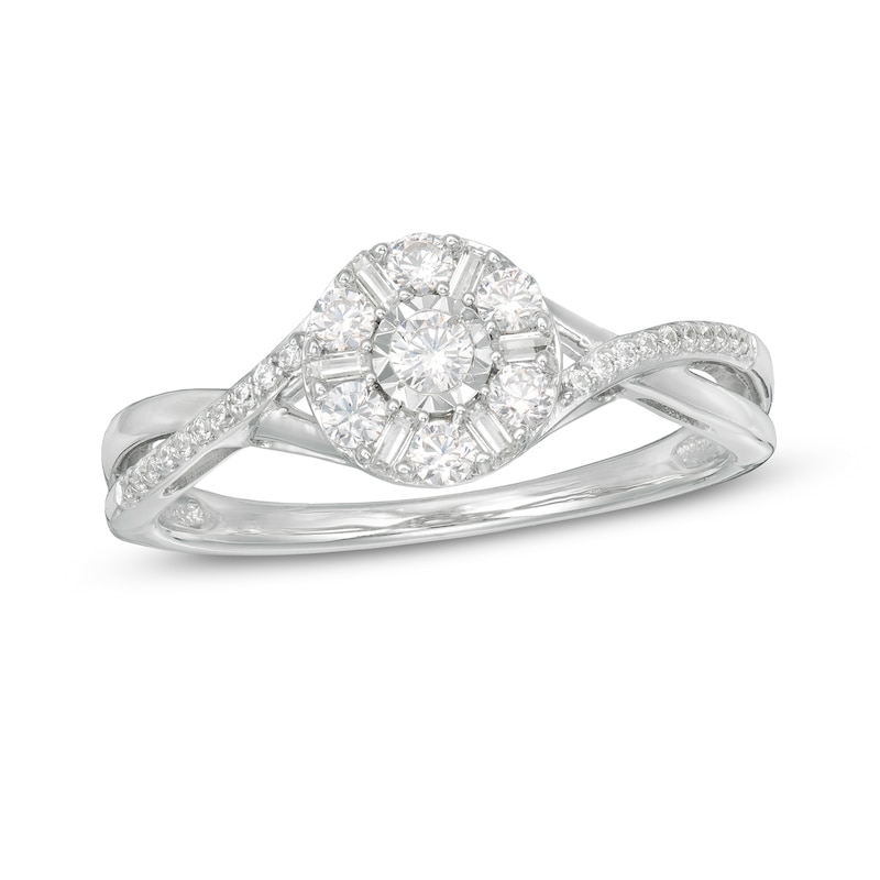 Main Image 1 of 1/3 CT. T.W. Composite Diamond Split Twist Shank Ring in 10K White Gold