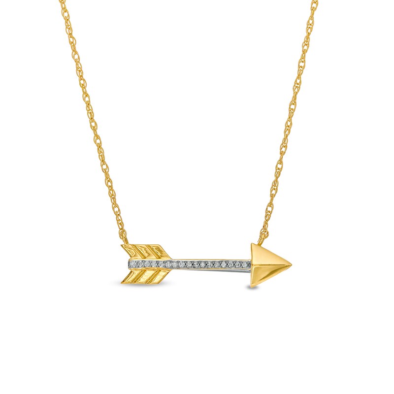 Main Image 1 of 1/20 CT. T.W. Diamond Sideways Arrow Necklace in 10K Gold
