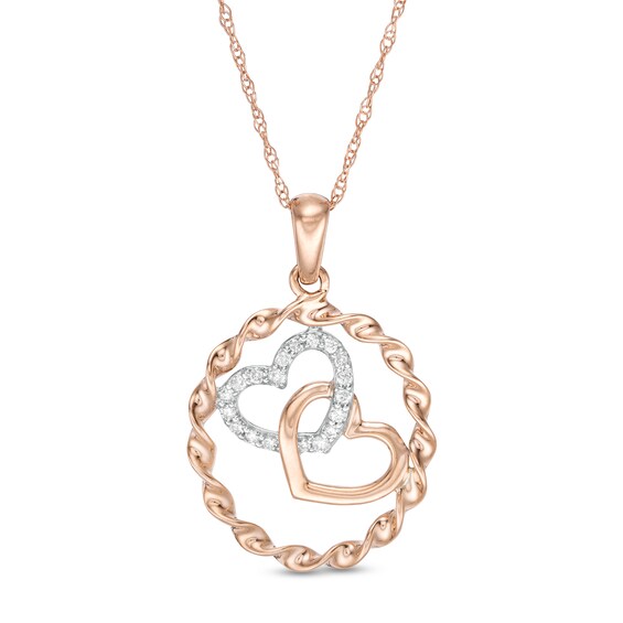 1/10 CT. T.W. Diamond Double Outline Heart Twist Circle Pendant in 10K Rose Gold 1/10 CT. T.W. Diamond Double Outline Heart Twist Circle Pendant in 10K Rose Gold