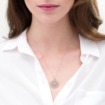 1 4 Ct T W Diamond Scallop Edge Mandala Pendant In 10k White Gold Zales