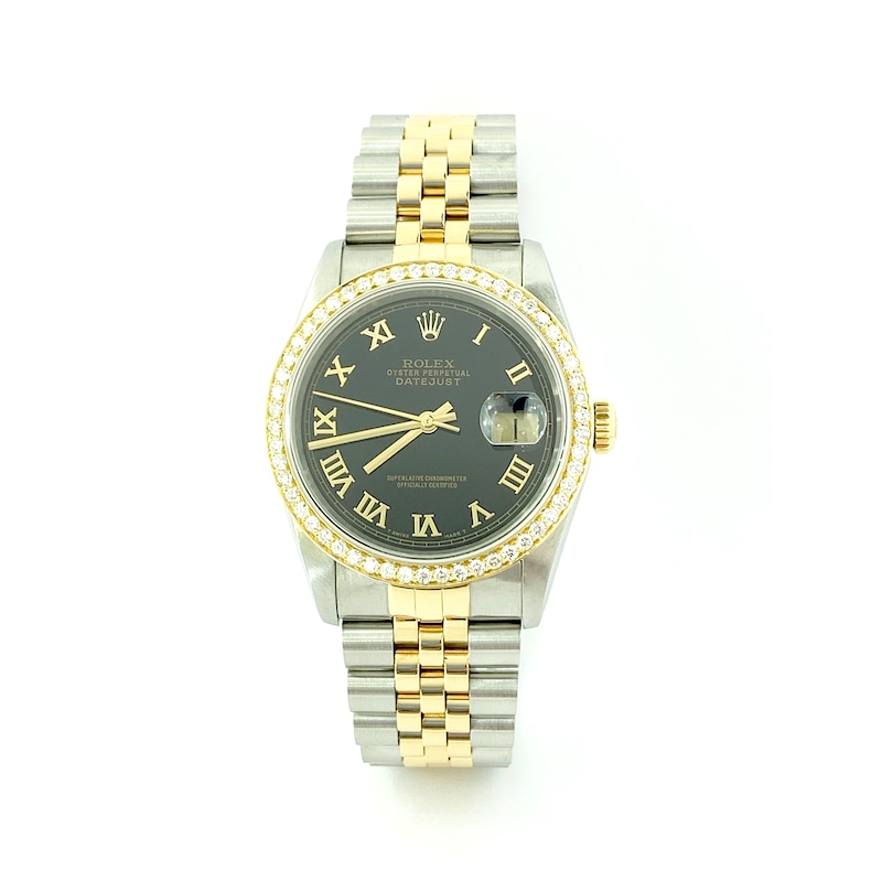 Previously Owned - Men's Rolex Datejust 1 CT. T.W. Diamond Two-Tone 18K Gold Watch with Black Dial
