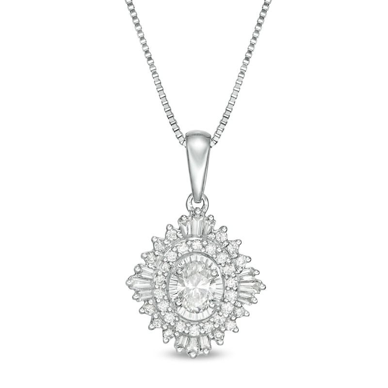 Main Image 1 of Marilyn Monroe™ Collection 3/8 CT. T.W. Oval Diamond Frame Starburst Pendant in 10K White Gold